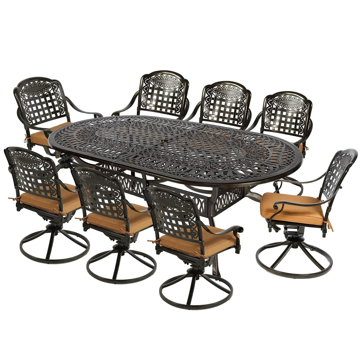 MEETWARM MEETWARM 9-Piece Oval Patio Dining Set 8 Swivel Rockers — product photo