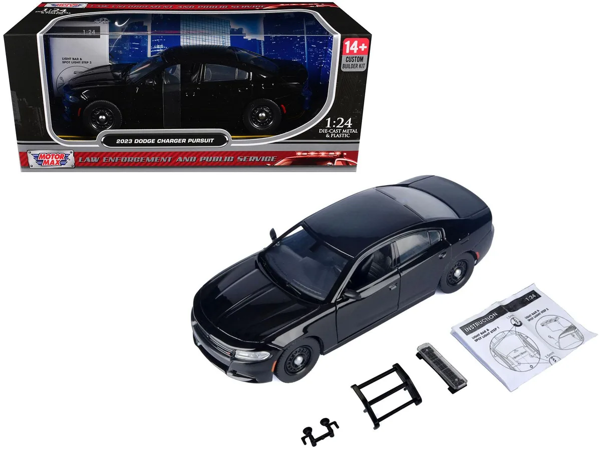 MOTORMAX MOTORMAX 2023 Dodge Charger Pursuit Police Car Black Custom Builder's Kit 1/24 Diecast Model Car — product photo
