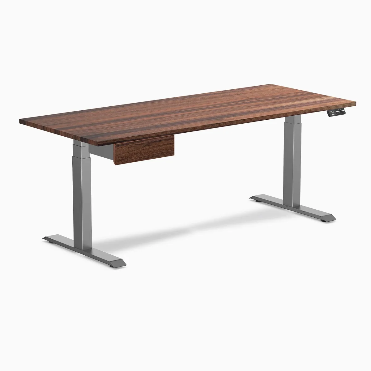 Desky Desky Dual Hardwood Standing Desk With Drawer Walnut Space Gray 72 x 30 in — product photo