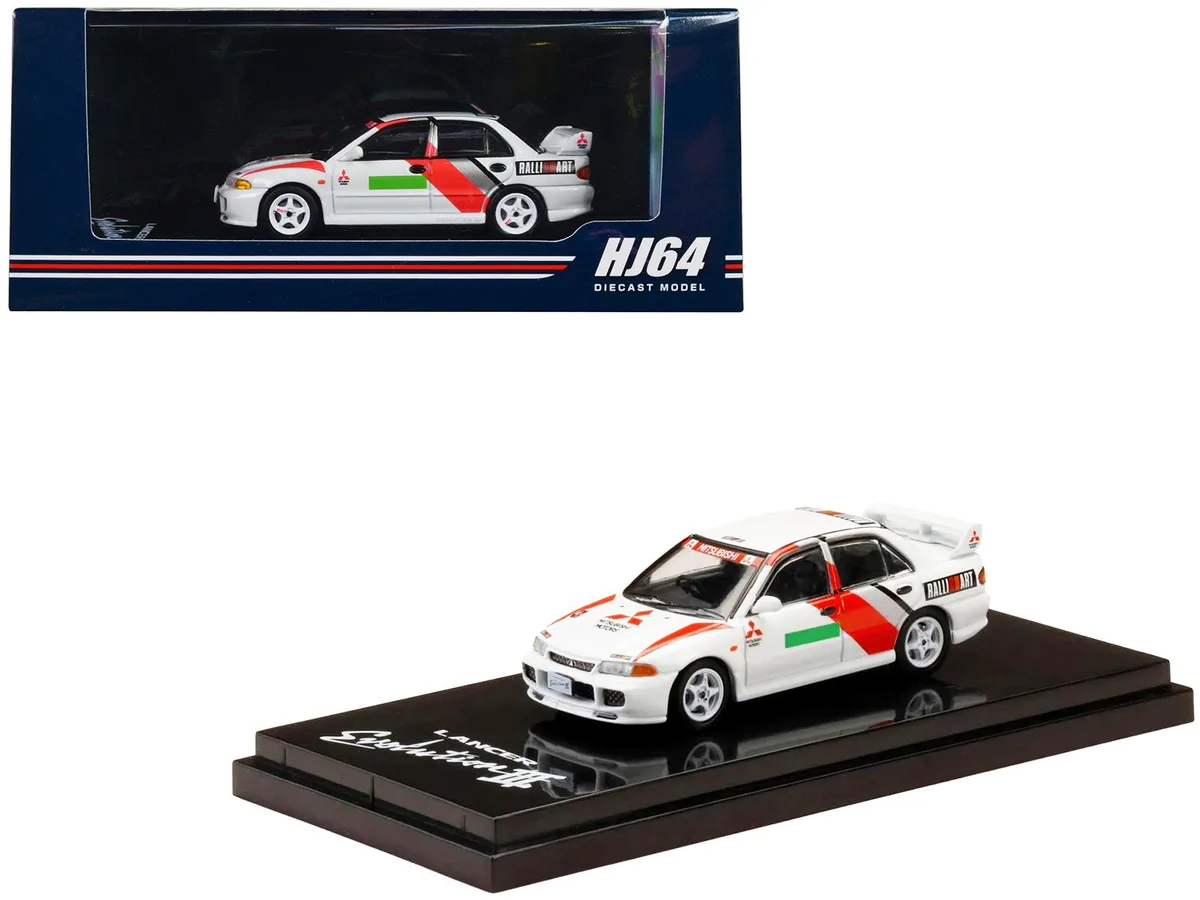 HOBBY JAPAN HOBBY JAPAN Mitsubishi Lancer RS Evolution III RHD Scortia White "Groupe A Promotion" 1/64 Diecast Model Car — product photo