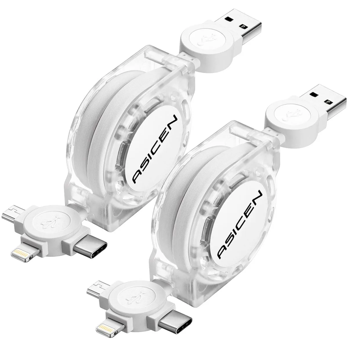 KEHIPI KEHIPI 3 in 1 Retractable USB Cable 2 Pack White — product photo