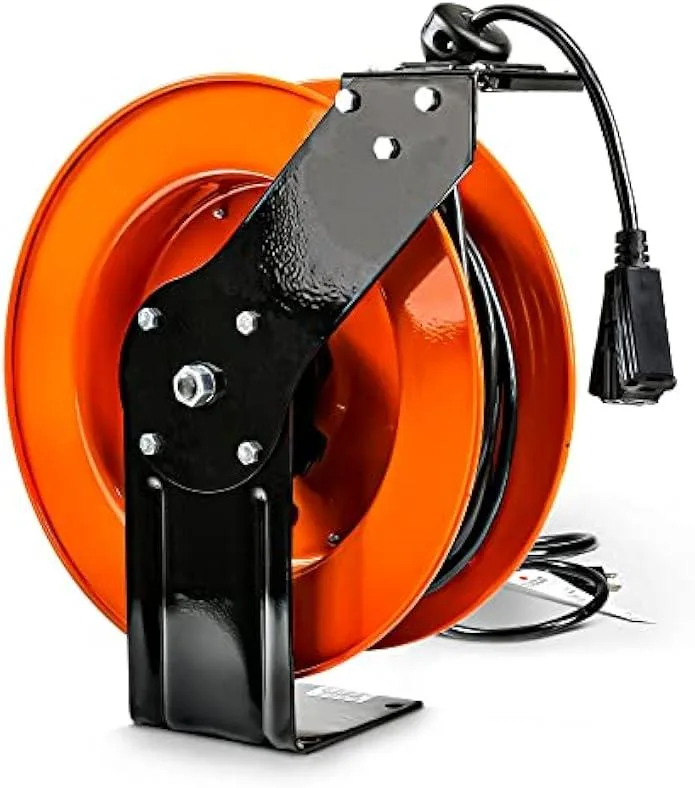 TAURKENAM TAURKENAM Retractable Cord Reel 12AWG 80ft Triple Tap 15A 125V Power Adapter — product photo