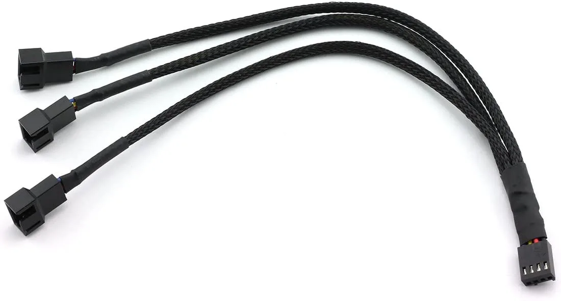THE ORDINARY THE ORDINARY 4Pin 1 to 3 PWM Fan Splitter Cable Black Sleeved 27cm 10.5 inches — product photo