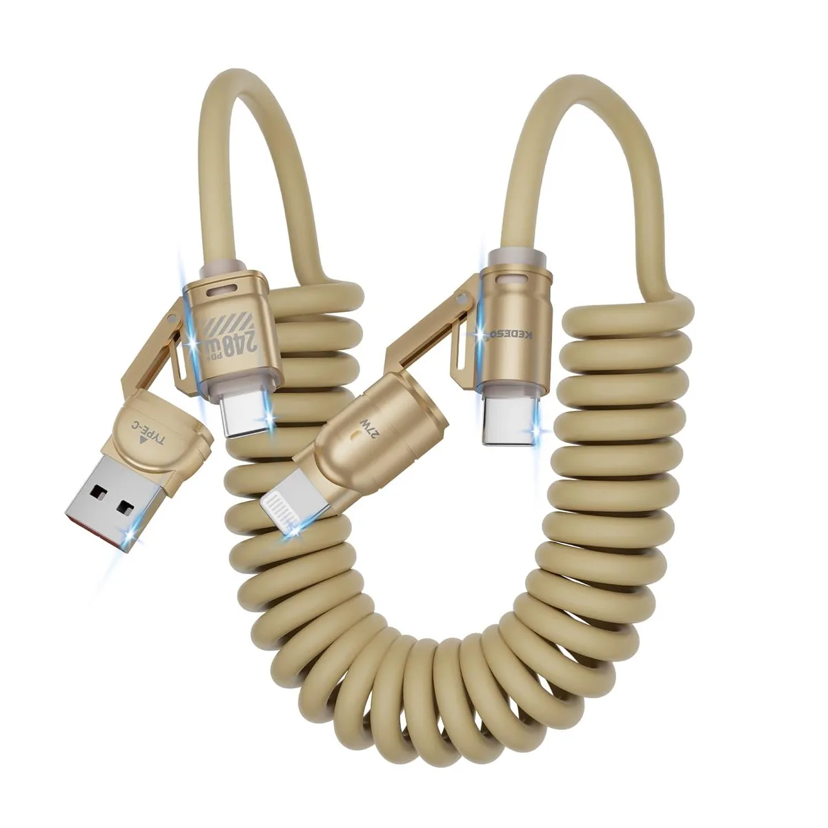 Mobee Mobee 240W PD 4-in-1 Retractable Coiled Car Charger Cable — product photo