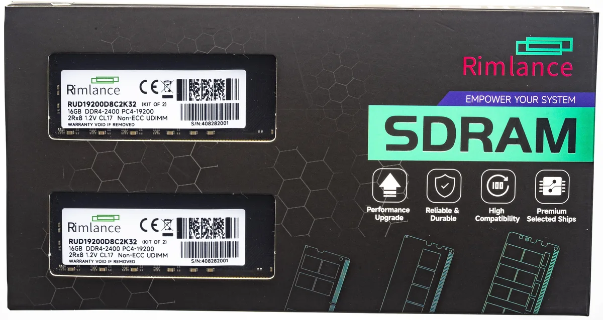 RIMLANCE RIMLANCE RUD19200D8C2K32-1 32GB (2x16GB) DDR4 2400 CL17 1.2V UDIMM 2Rx8 Desktop Memory — product photo