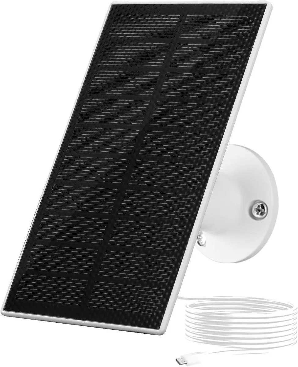 White rectangular solar panel with 360° mounting bracket and 10ft cable