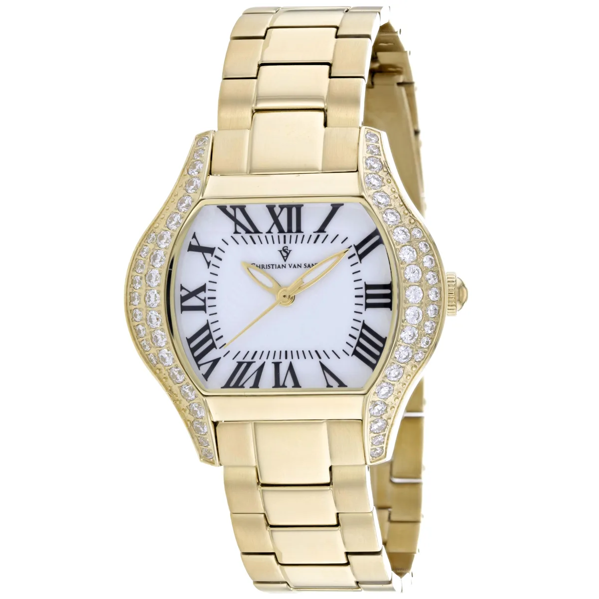 Silver stainless steel watch with white mother of pearl dial and metal bracelet