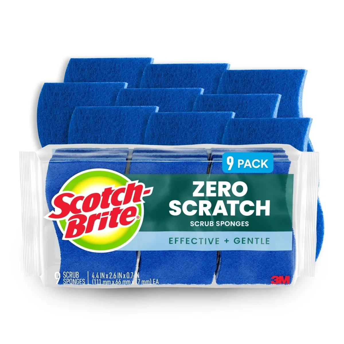 Nine rectangular blue and yellow sponges with a curved S-wave shape, stacked in a pack
