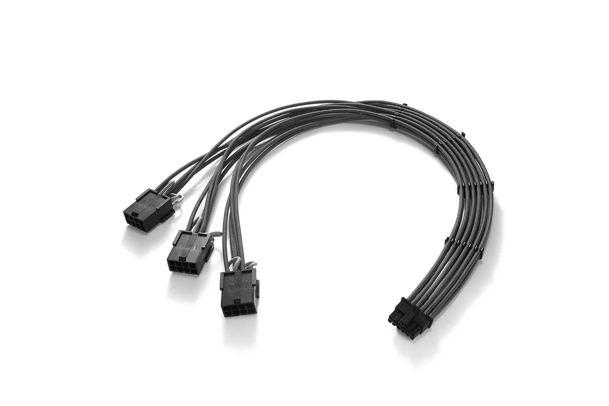FormulaMod FormulaMod RTX 3090 4090 4080 16Pin to 3x8Pin PCIe 5.0 Sleeved Extension Cable 17.7 inch Gray — product photo