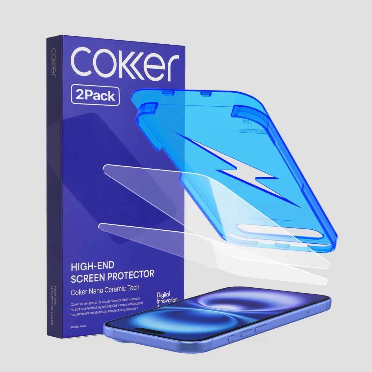  COKER Tempered Glass Screen Protector 2-Pack for iPhone 16, 2.5D Rounded Edge — product photo