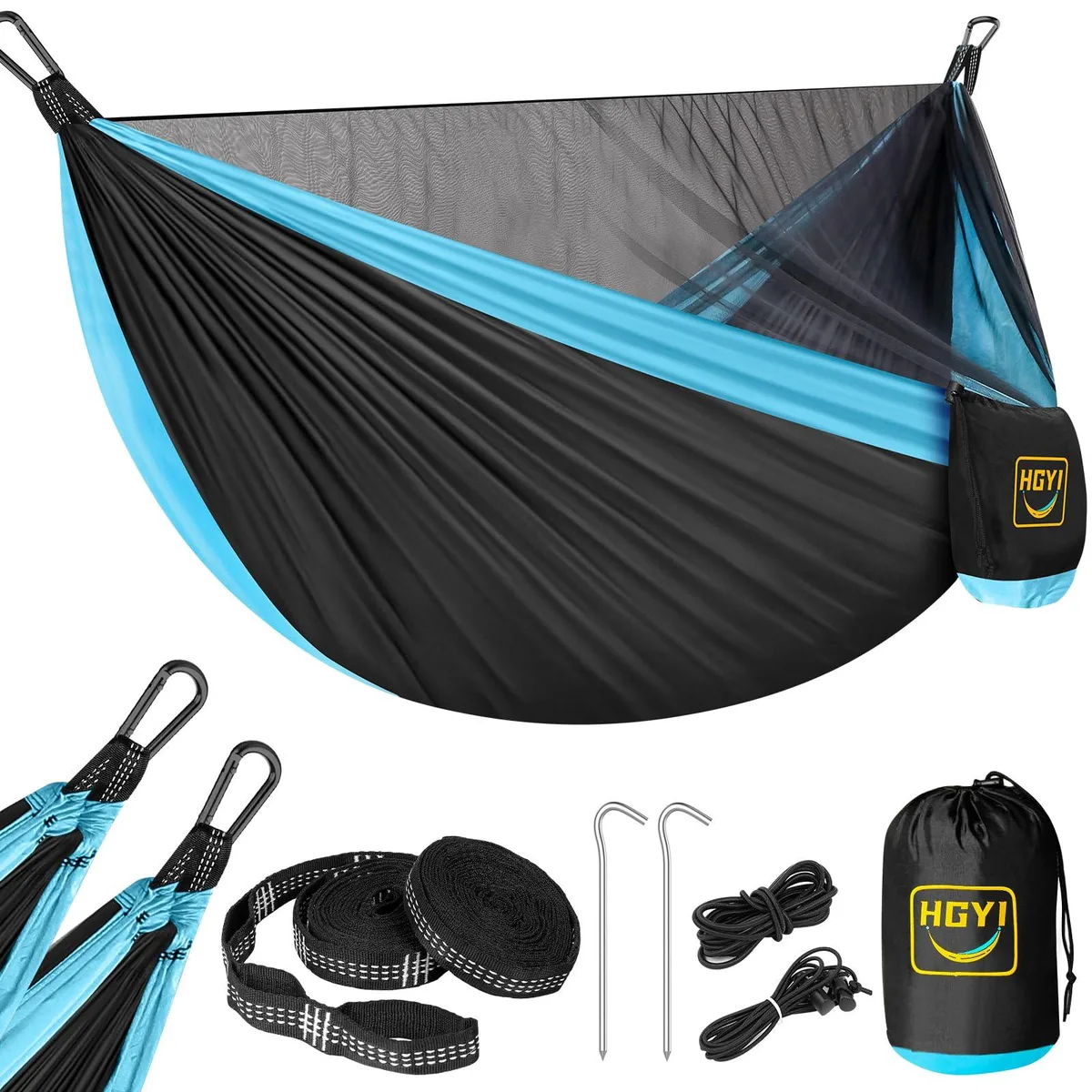 Lightweight nylon hammock with fine mesh net and carry bag