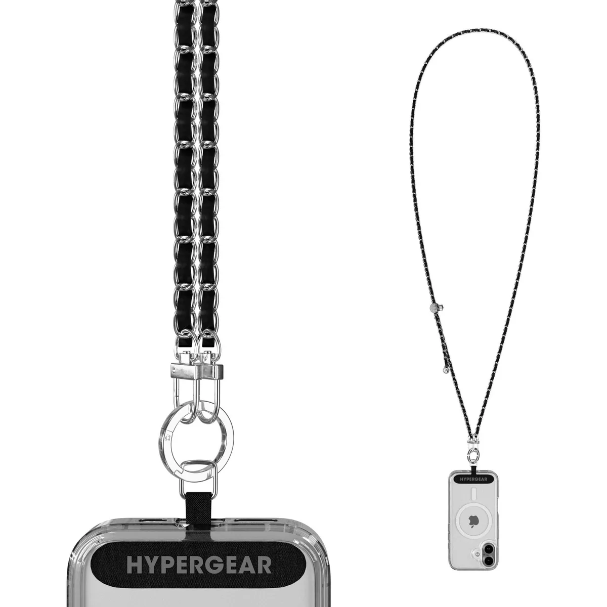 HyperGear HyperGear TECHcessories Silver Chain Black Vegan Leather Crossbody Phone Strap 29-58 — product photo