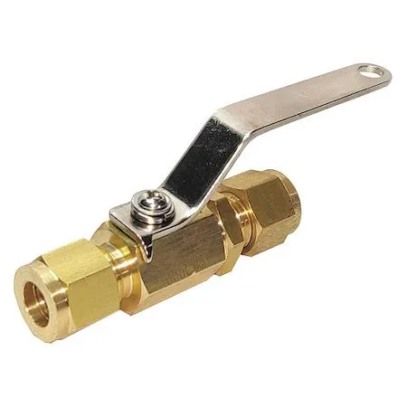 Small brass ball valve with lever handle and compression fittings