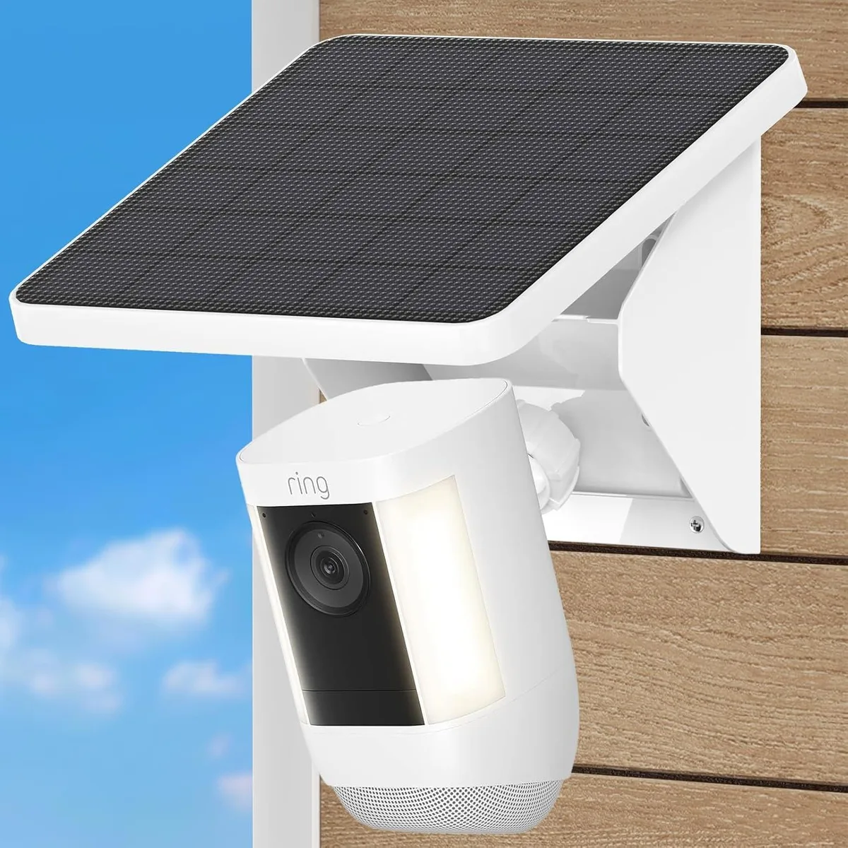 White solar panel mount with adjustable ball head for Ring cameras