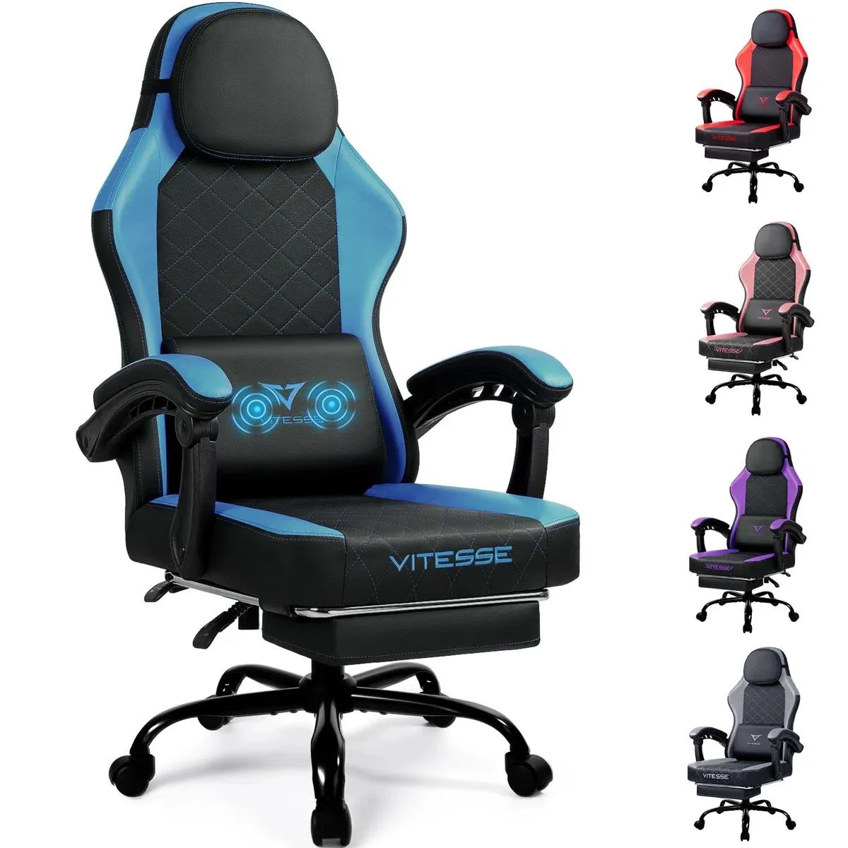 Vitesse Vitesse Gaming Chair Blue 400 lbs 90-160° recline 360° swivel 18.5-22.4" height — product photo