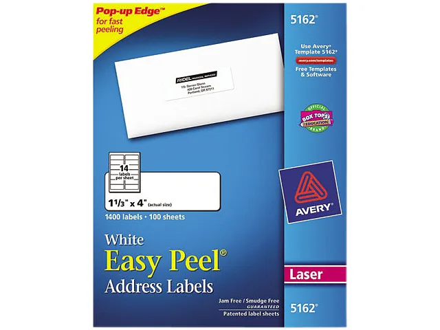 Avery Avery 5162 Easy Peel Address Labels 1.33" x 4" 1400 Labels mailing supply — product photo