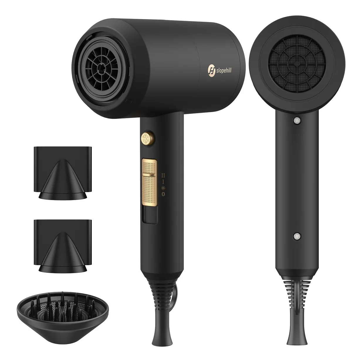 Black slopehill 1902 hair dryer with concentrator and diffuser attachments