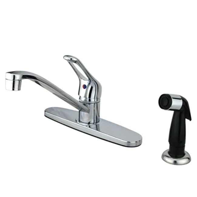 Polished chrome single-handle kitchen faucet with black side sprayer