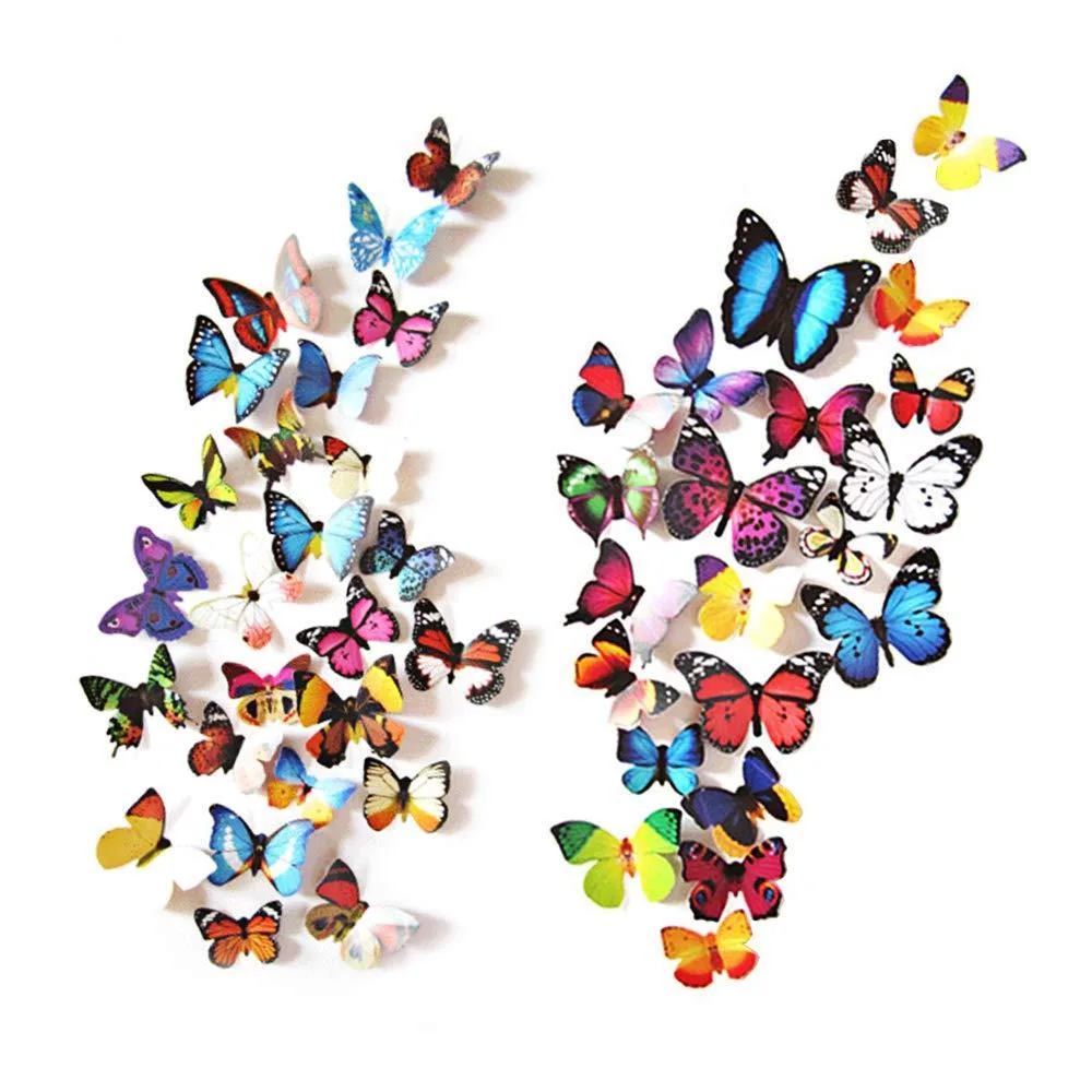 80 colourful 3D plastic butterfly stickers, semi-glossy finish, assorted sizes up to 9.2 inches