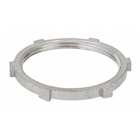 Polished 316 stainless steel IMC locknut, 4 inch trade size, 5 1/4 inch overall length, 4.41 inch inside diameter