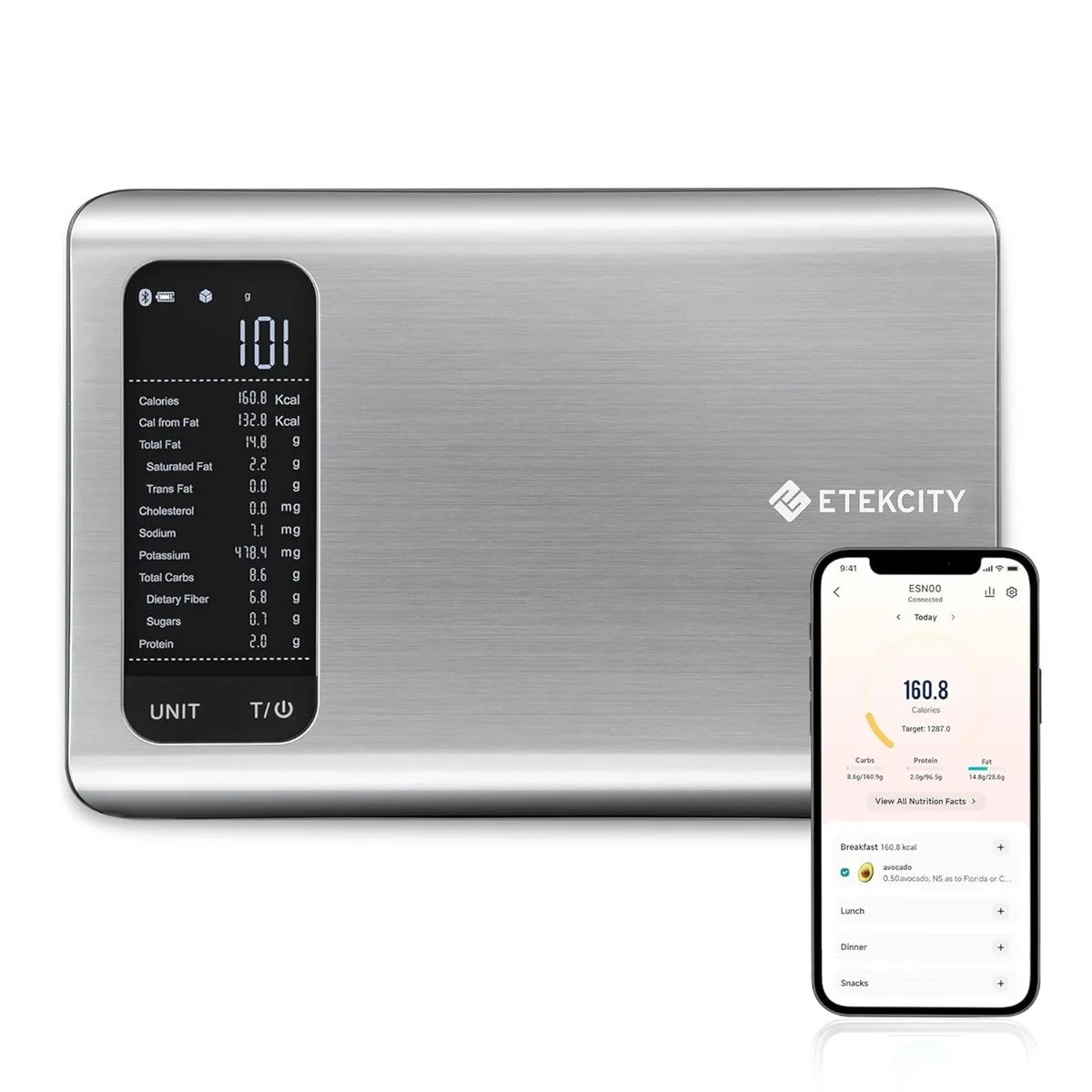 Smart nutritional calculator scale with stainless steel platform