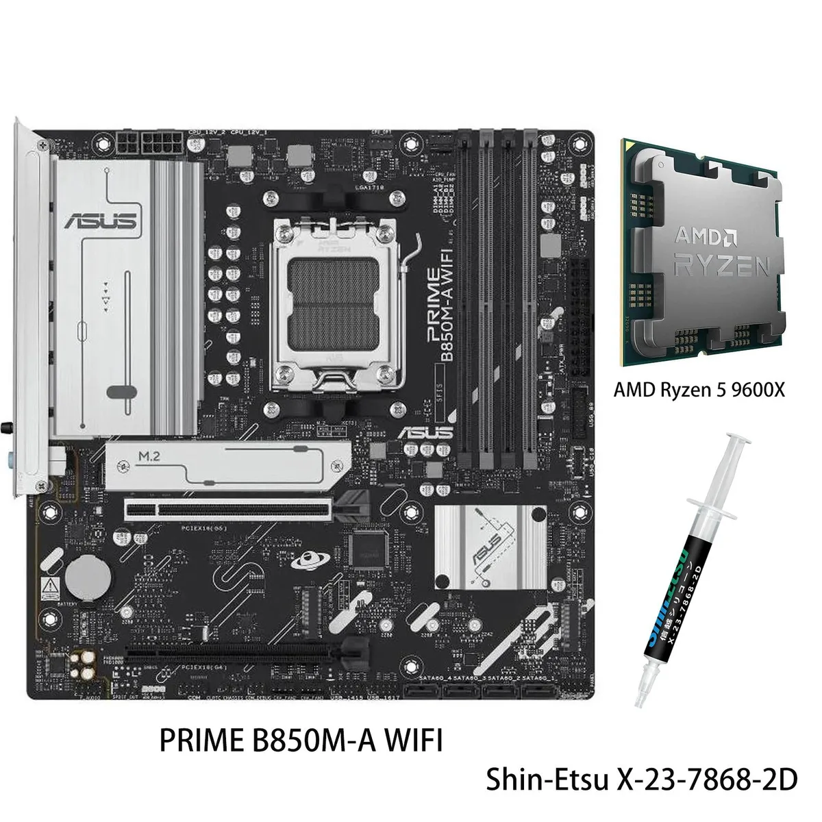 ASUS ASUS PRIME B850M-A WIFI &amp; Ryzen 5 9600X AMD motherboard CPU combo — product photo