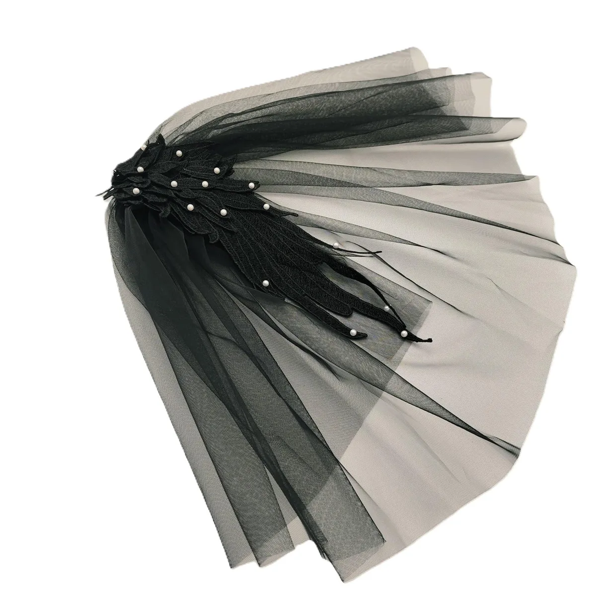 LDDGZS Lace Epaulette Shawl (Black) 13.8" x 11.8 — product photo