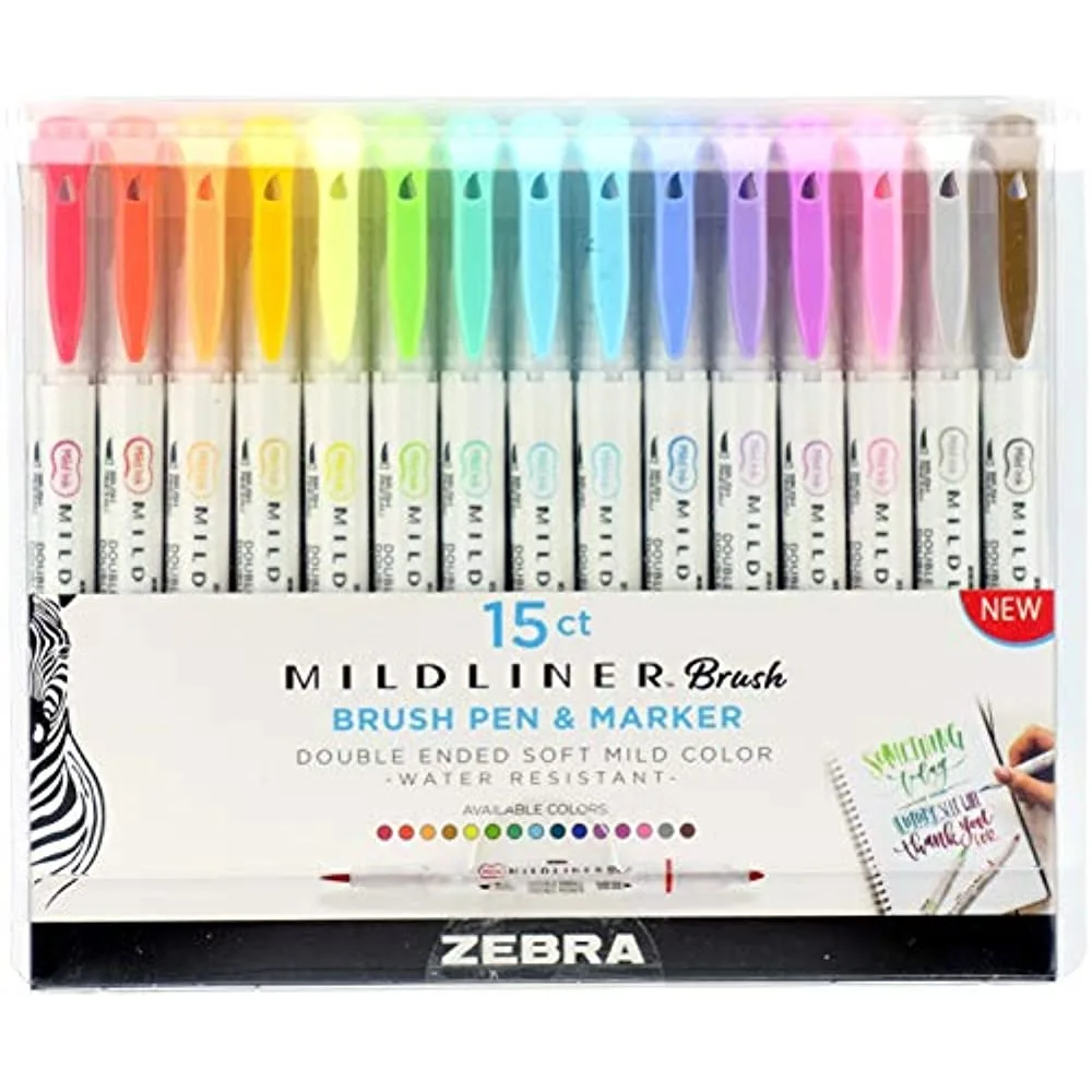 Zebra Pen Corporation Zebra Pen Corporation 79115 Mildliner Double Ended Brush Fine Tip Pen 15-Count Accessory — product photo
