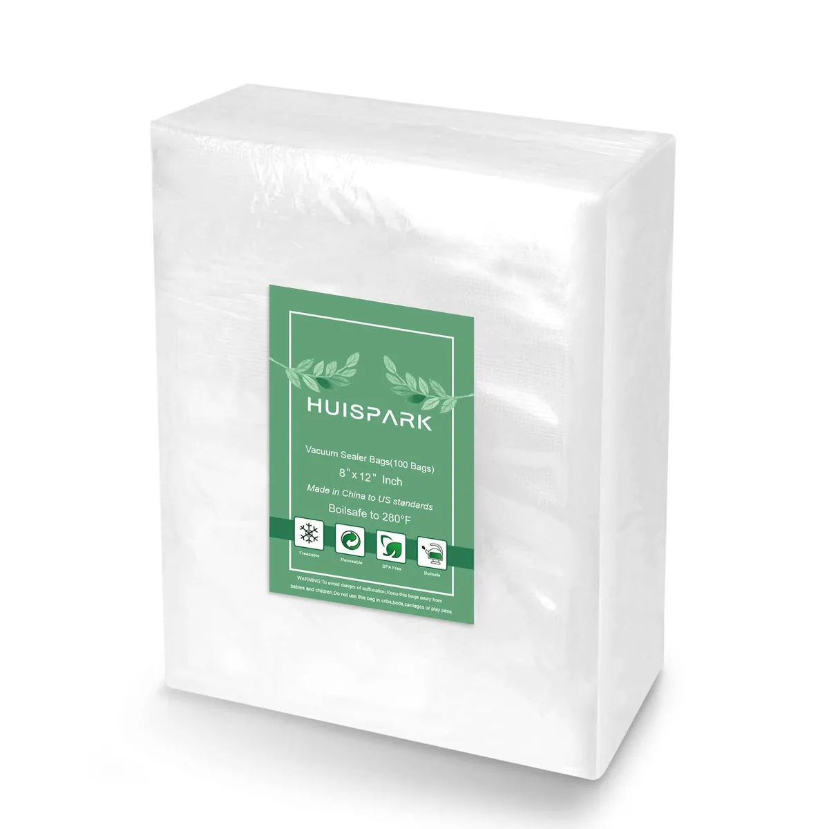  FoodSaver HUISPARK Vacuum Sealer Bags 8" × 12" 100 PCS — product photo