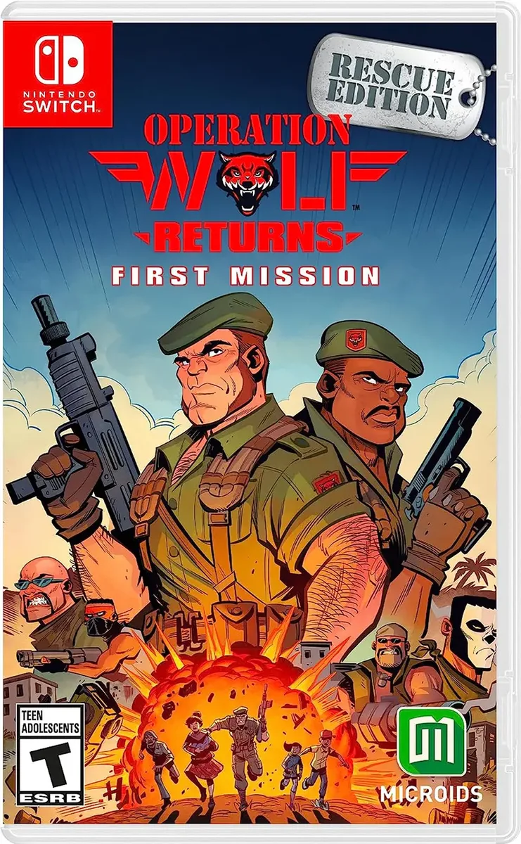 Nintendo Switch game card in red case with Operation Wolf Returns artwork