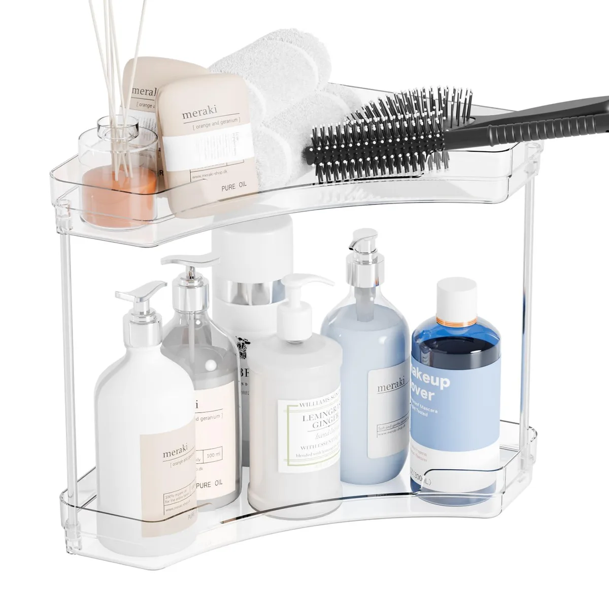  Yieach San Jiao Tuo Pan PET 2 Tier Corner Bath Storage 9.2x9.8x9.2 in — product photo