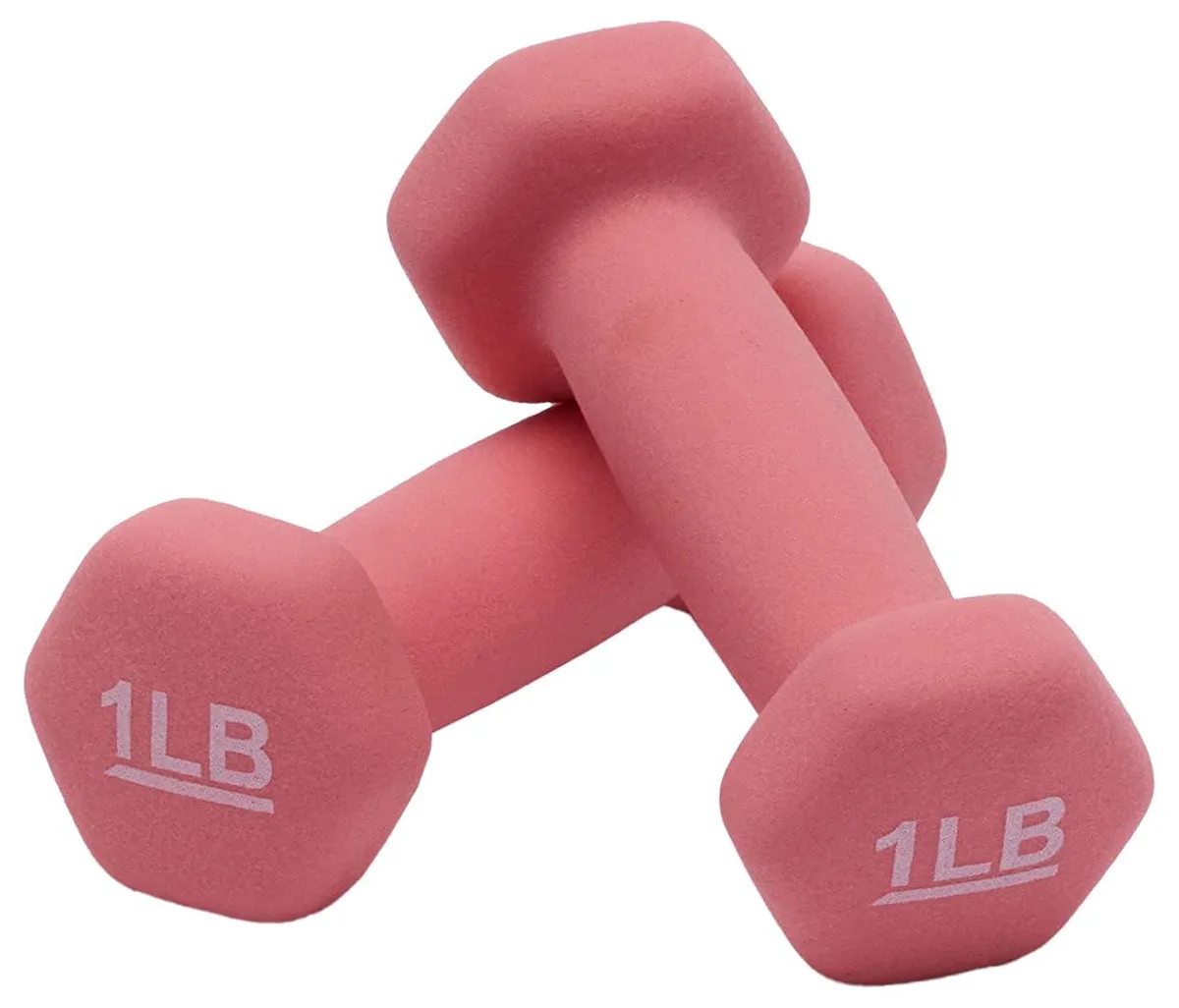 Pair of pink neoprene hex dumbbells 1 lb each