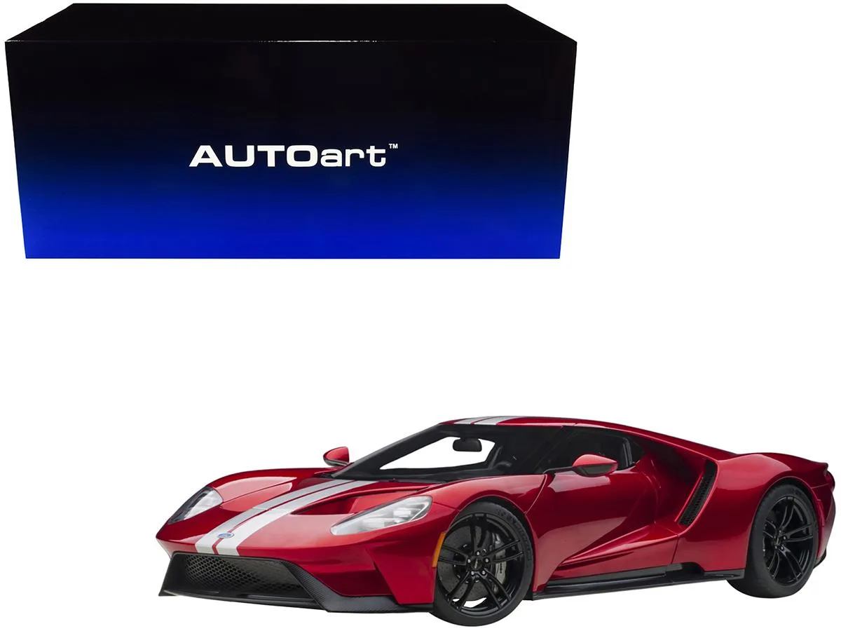 Autoart Autoart 2017 Ford GT Liquid Red Metallic Silver Stripes 1/12 Vehicle — product photo