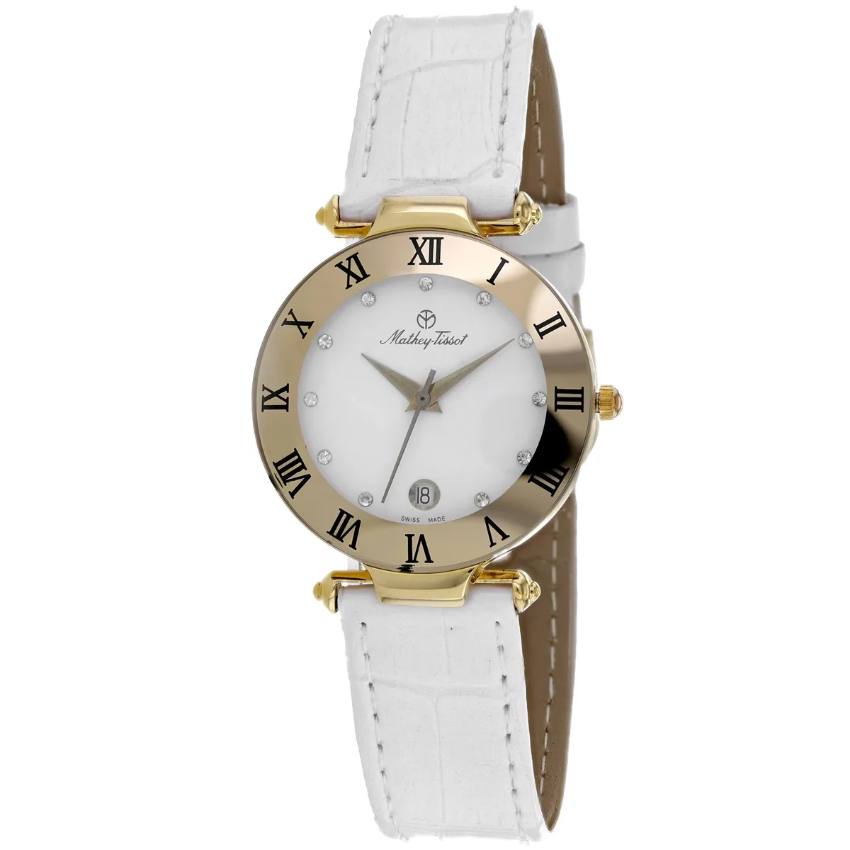 Mathey Tissot Coupole white dial stainless steel watch on leather strap