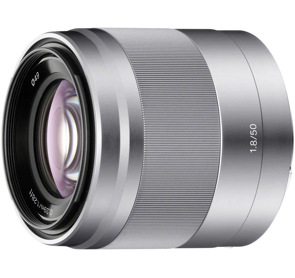 Sony Sony SEL50F18 50mm f/1.8 E-mount camera lens silver — product photo