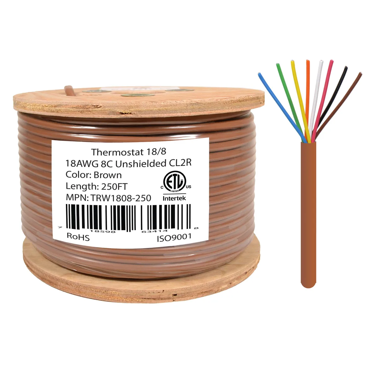 Logico Logico 18/8 Thermostat Wire 250ft CMR Brown Reel — product photo