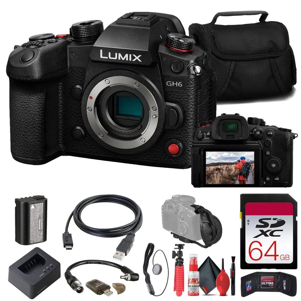 Panasonic Panasonic Lumix GH6 Mirrorless Camera Kit with 64GB TOUGH SD Card Basic Bundle — product photo