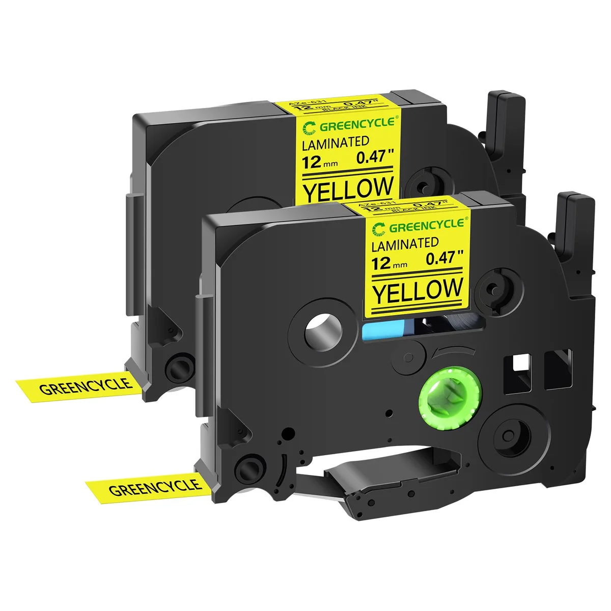 GREENCYCLE GREENCYCLE TZe-631 12mm Black on Yellow Laminated Tape 2 Pack — product photo