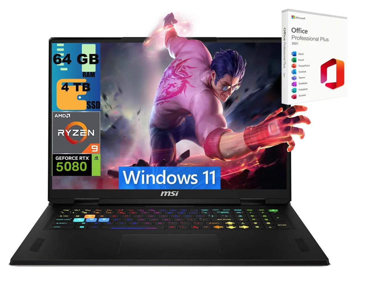 MSI MSI Vector A18 HX 18" QHD+ 240Hz Ryzen 9 9955HX RTX 5080 64GB 4TB gaming laptop — product photo