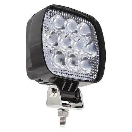 Square LED work light with bracket mount, blunt-cut wires, IP67 rated