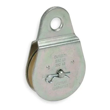 Nickel zinc fixed pulley with single sheave and eye hook