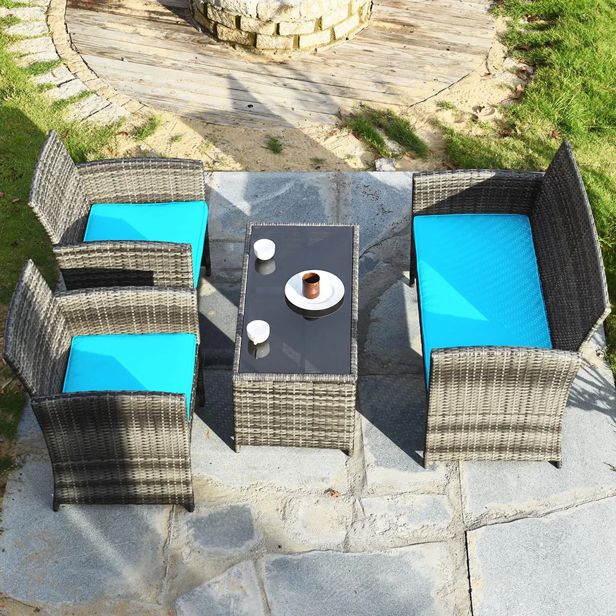 Costway Costway 4-Piece Rattan Patio Furniture Set Turquoise — product photo