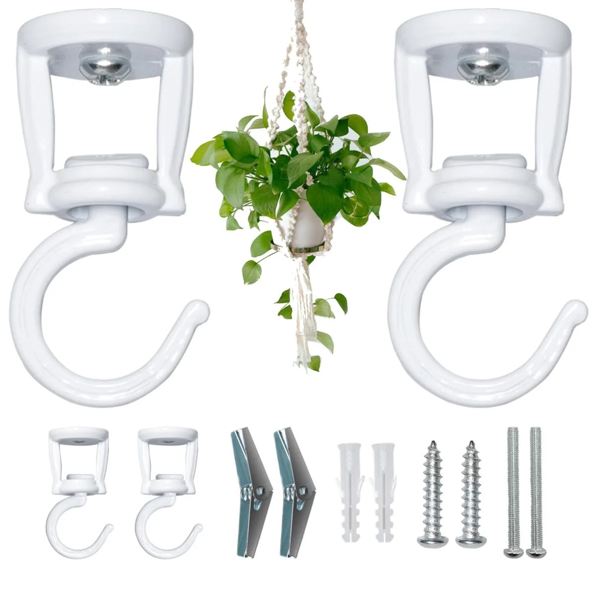  Ceiling Hooks 360° Rotation 33 lbs White (2) — product photo