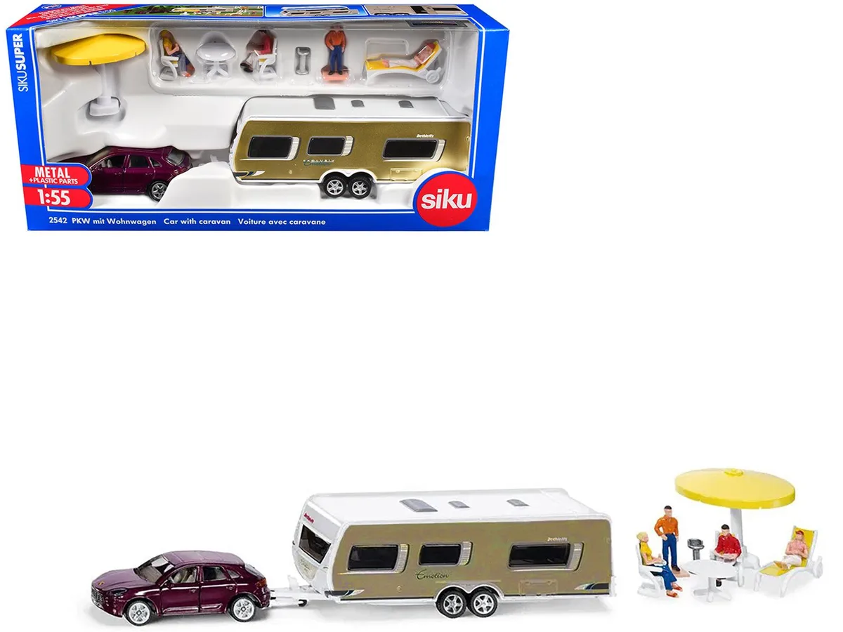 Siku Siku Porsche Macan Turbo &amp; Dethleffs Exclusiv Emotion Caravan 1/55 Diecast Set — product photo