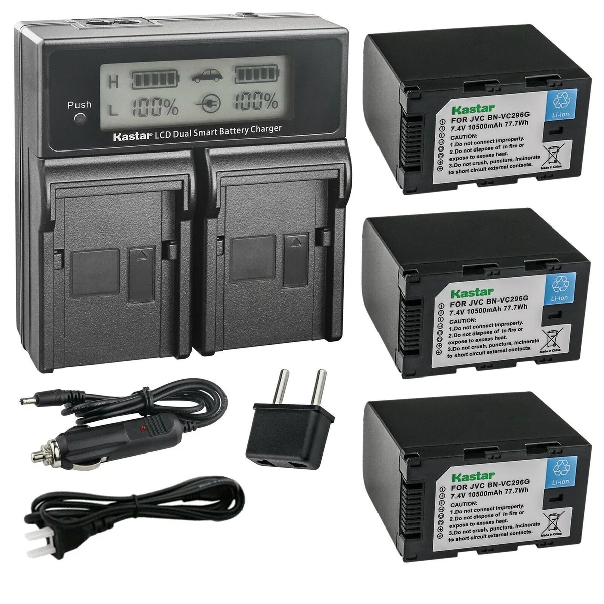 Kastar Kastar BN-VC296G 3-Pack Battery &amp; LCD Dual Fast Charger 77.7 Wh — product photo