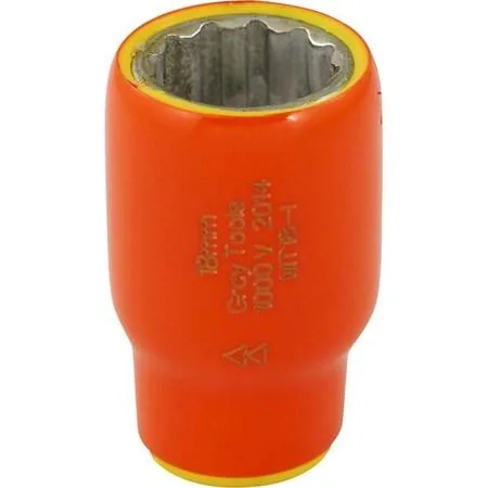Gray Tools 18 mm 12-point insulated socket with orange and yellow layers