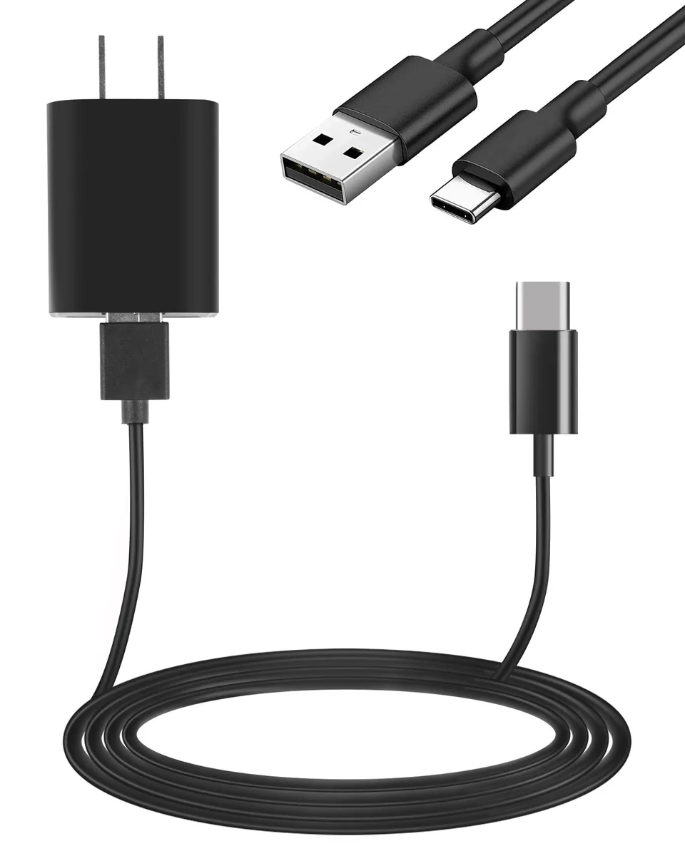White USB charger cable with compact AC adapter and straight blade plug, 3.3ft length