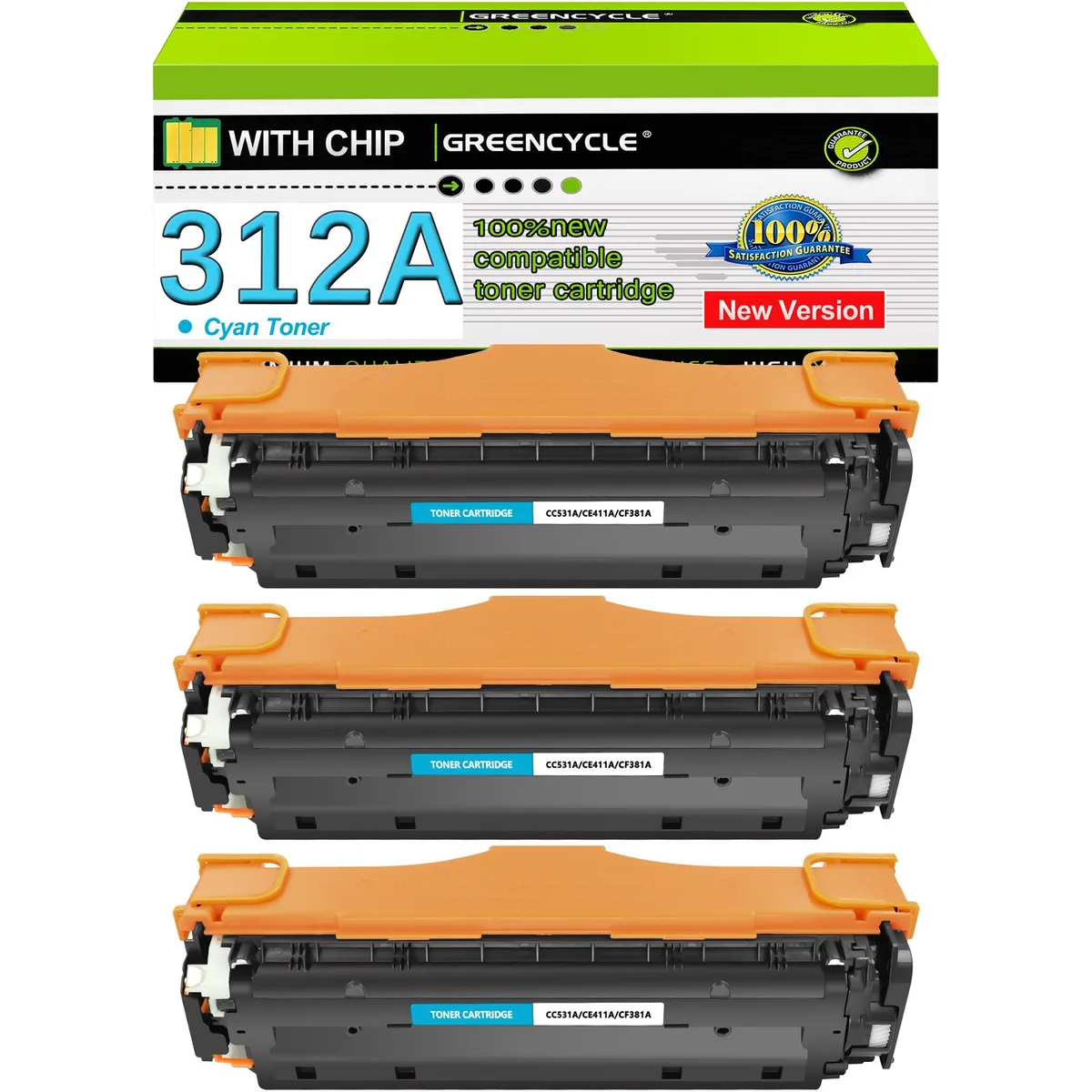 GREENCYCLE GREENCYCLE 312A Cyan Compatible Toner Cartridge 3 Pack 2700 pages — product photo