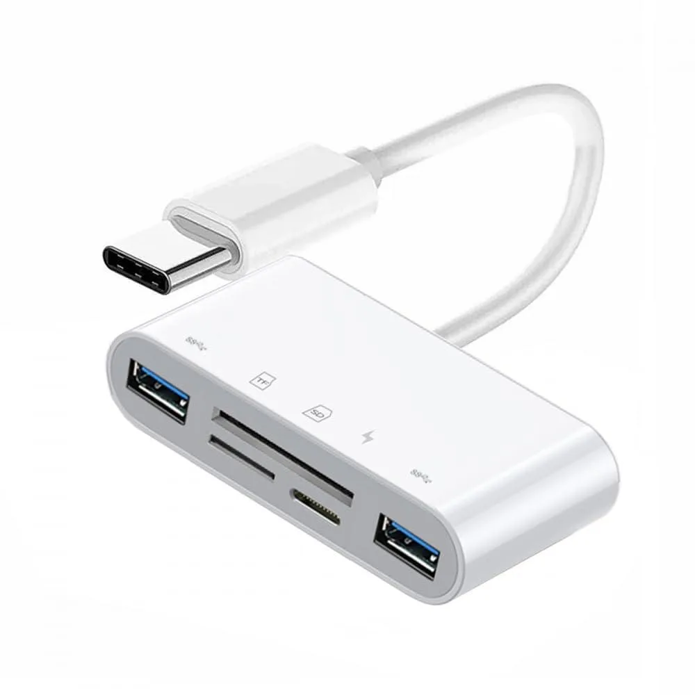 Vszerda Vszerda USB 2.0 Type-C to TF Micro SD SDXC Dual USB 3.0 Female Card Reader PD 27W Adapter — product photo