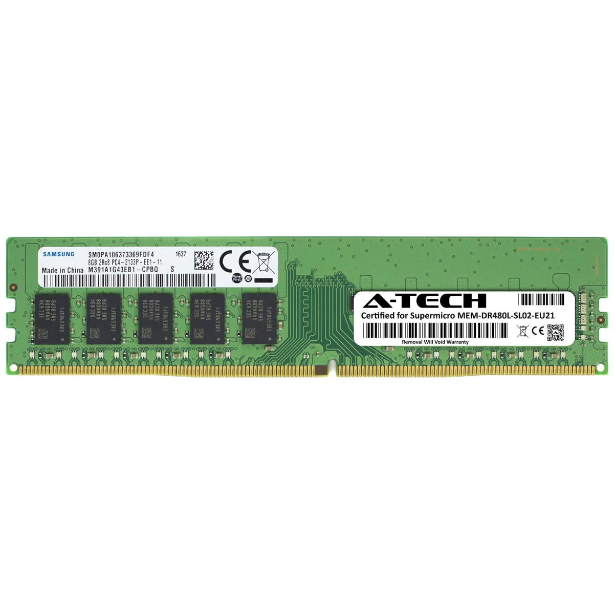 A-Tech A-Tech 8GB DDR4 2133MHz ECC Unbuffered UDIMM 2Rx8 CL15 1.20V 288-Pin Server RAM — product photo